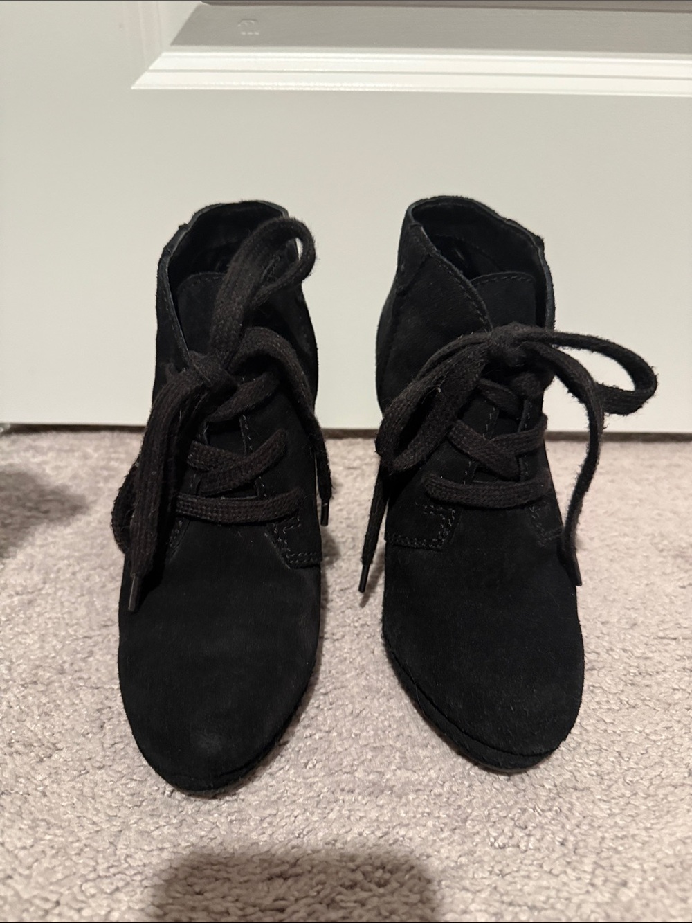 Dolce Vita Black Suede Lace-Up Wedge Ankle Boots
